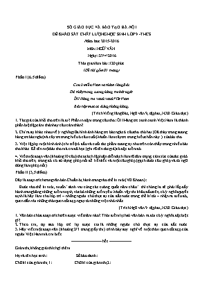 Đề khảo sát chất lượng học sinh Lớp 9 môn Ngữ văn - Năm học 2015-2015 - Sở giáo dục và đào tạo Nà Nội